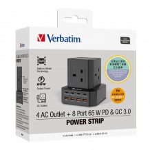 Verbatim 4個AC插座 + 8端口 65W PD & QC 3.0 直立式電源拖板 (66960)